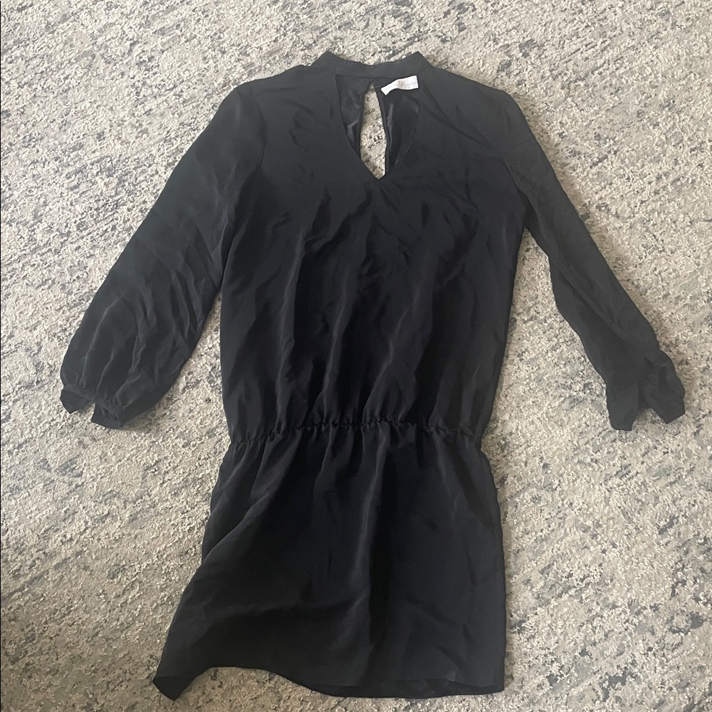 Amanda Uprichard Black Silk V‑Neck Choker Long‑Sleeve Mini Dress - Picture 3 of 6